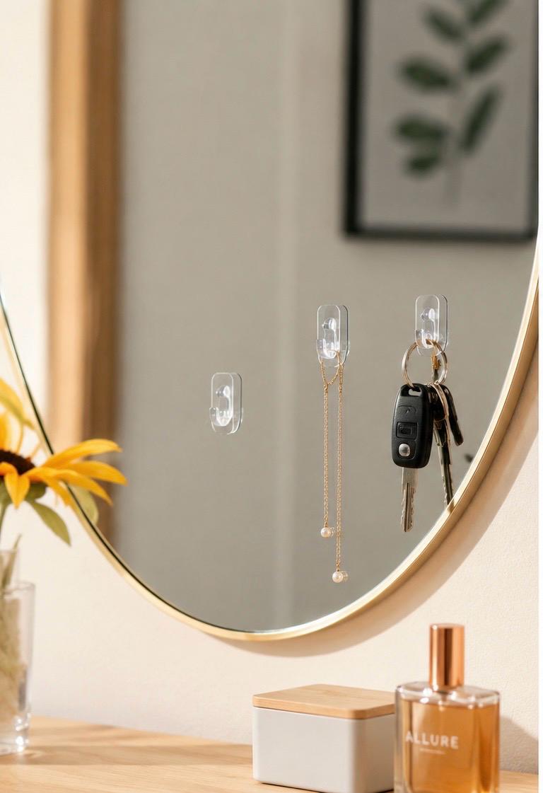 6-Piece Transparent Mirror Wall Hooks – Self-Adhesive Multipurpose Hanging Hooks