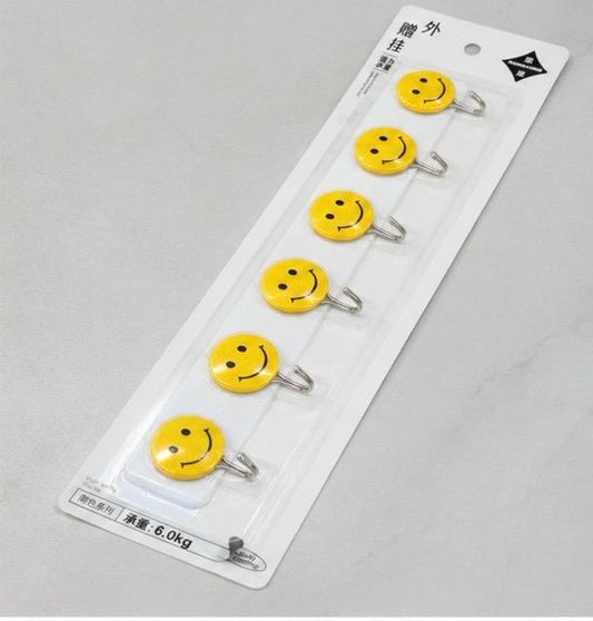 6-Piece Smiley Wall Hook Set – Multipurpose Self-Adhesive & Nail Mount Hanging Hooks