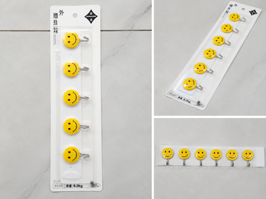 6-Piece Smiley Wall Hook Set – Multipurpose Self-Adhesive & Nail Mount Hanging Hooks