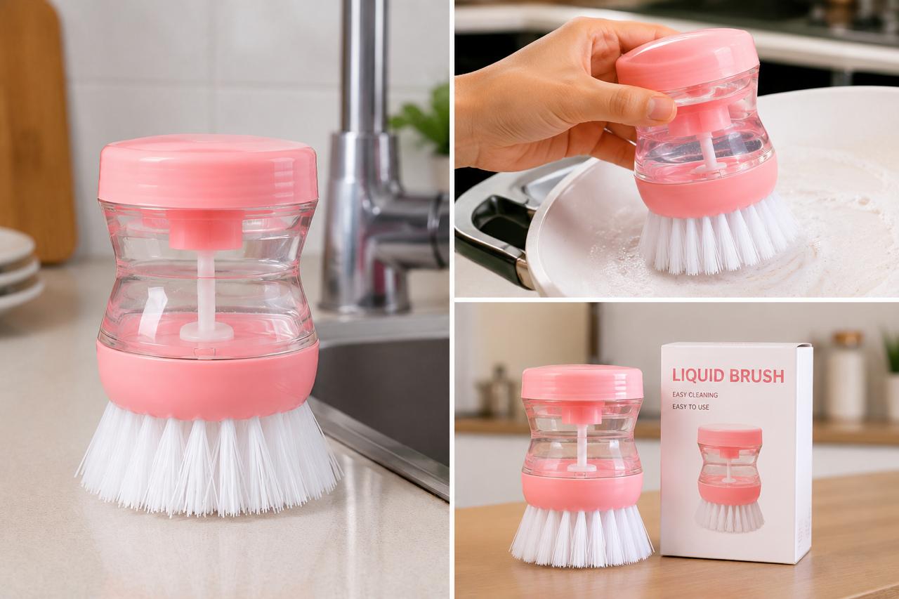 Liquid Soap Dispensing Cleaning Brush – Refillable Kitchen Dish Scrubber