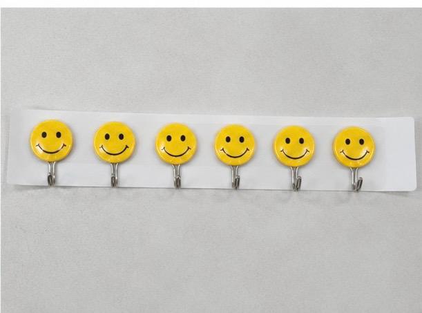 6-Piece Smiley Wall Hook Set – Multipurpose Self-Adhesive & Nail Mount Hanging Hooks